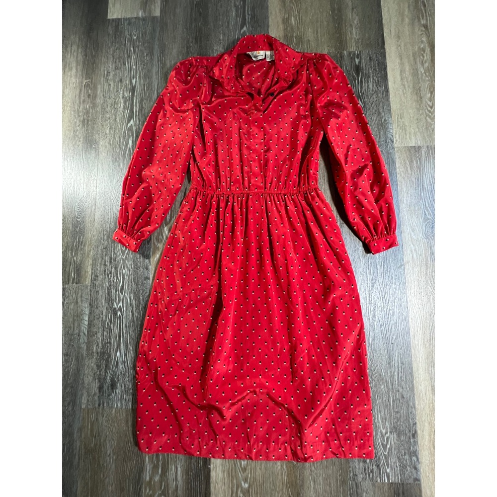 Liz Claiborne Dress Women 6 Red Vintage Geometric Print Elastic Waist Midi 4532
